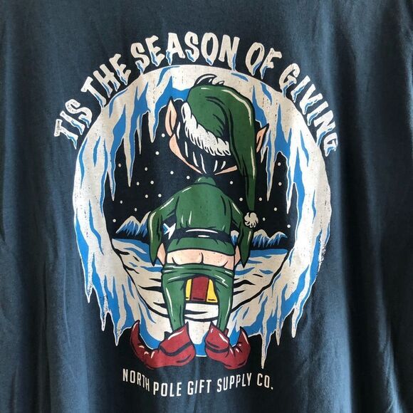 Ugly Christmas T-Shirt Elf D**k In A Box Funny Joke Holiday Tee Shirt Blue - Picture 10 of 14